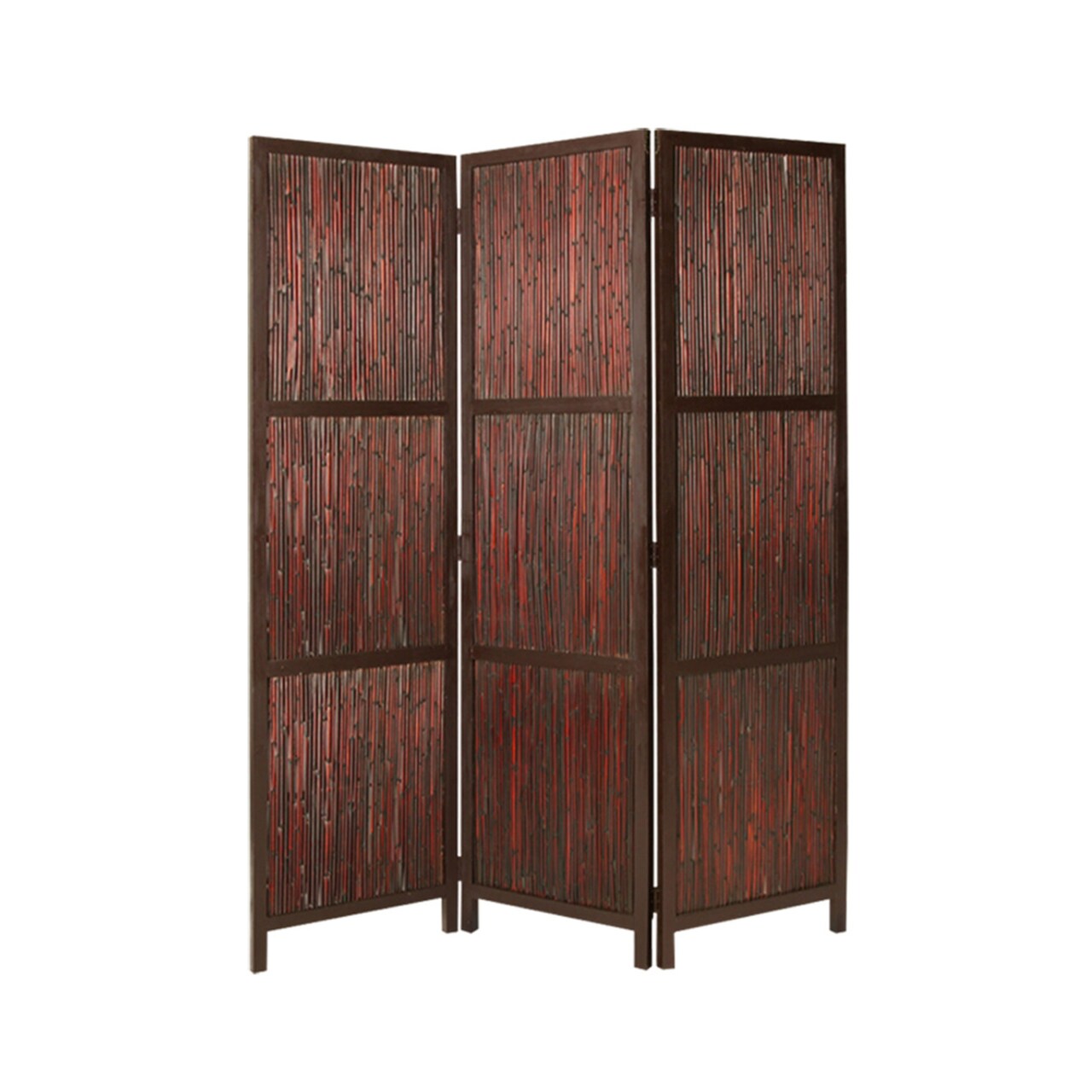 Screen Gems Modern 3 Panel Savannah Screen Room Divider With Brown Solid Bamboo Strips and Hardwood Frame